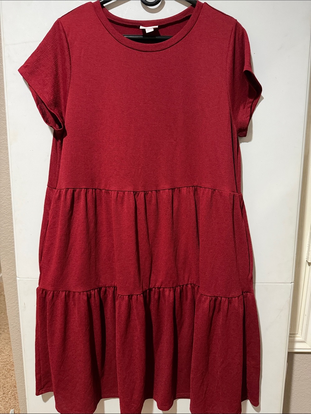 LuLaRoe Ariel deep Red crepe Tiered Midi Dress